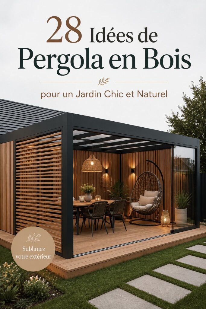 Une belle pergola en bois entourée de plantes dans un jardin