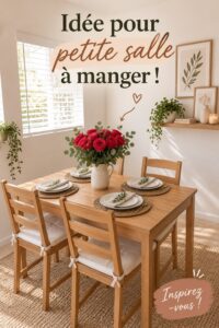 Aménagement chaleureux d'une petite salle à manger avec table et chaises en bois