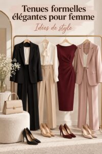 Femme élégante portant une tenue moderne pour un événement en 2025.