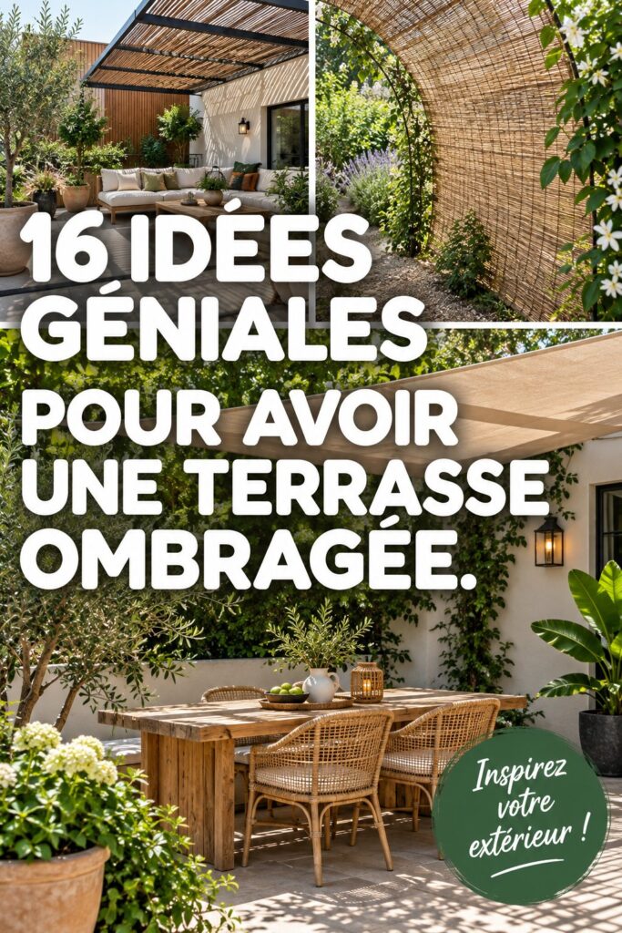 Terrasse ombragée avec des plantes et des parasols, idéale pour se détendre.