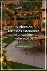 Terrasse moderne et accueillante avec des plantes et des meubles confortables.