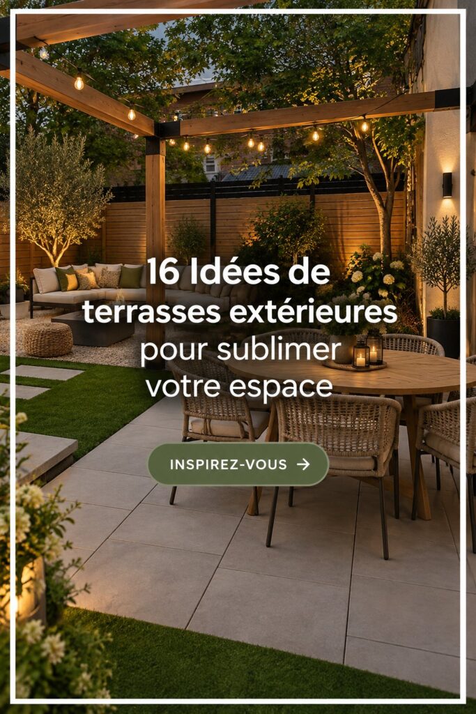 Terrasse moderne et accueillante avec des plantes et des meubles confortables.