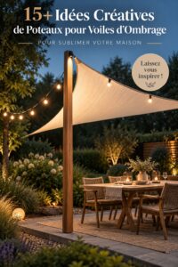 Un jardin avec des voiles d'ombrage créatives qui apportent une atmosphère accueillante.