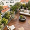 Jardin suspendu coloré sur un balcon avec diverses plantes.