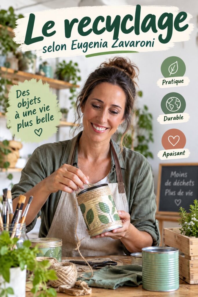 Un intérieur décoré avec des objets recyclés, créant une ambiance chaleureuse et accueillante.