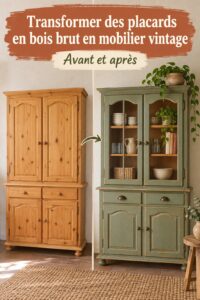 Avant-après d'un meuble en pin relooké, montrant une transformation accueillante et moderne.