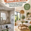 Transformation d'une maison avant et après la rénovation avec une décoration moderne et accessible.