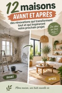 Transformation d'une maison avant et après la rénovation avec une décoration moderne et accessible.