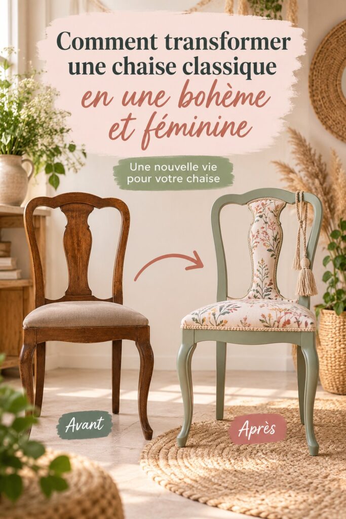 Chaise transformation bohème avec tissu fleuri et coussin