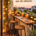 Petit balcon aménagé avec un bar chaleureux et convivial
