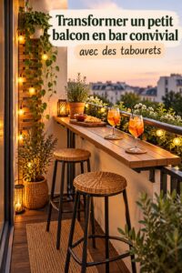 Petit balcon aménagé avec un bar chaleureux et convivial