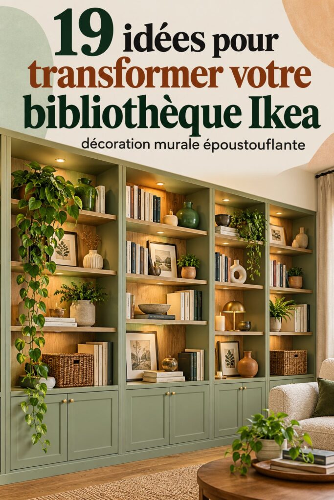 Bibliothèque Ikea Billy réaménagée avec style et accessibilité.