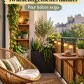 Un petit patio d'appartement aménagé avec du mobilier confortable et des plantes nombreuses, créant un espace chaleureux.