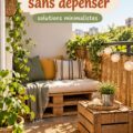 Balcon d'appartement aménagé avec des meubles simples et des plantes vertes.