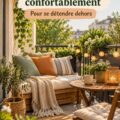 Petit balcon aménagé avec des meubles confortables et des plantes, créant une ambiance cosy.