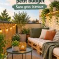 Terrasse contemporaine aménagée avec des meubles modernes et des plantes à petit prix.