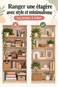 Étagère stylisée avec des éléments décoratifs chaleureux et accessibles.