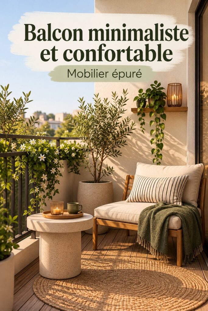 Balcon moderne avec des meubles minimalistes, décoré pour une ambiance cosy.