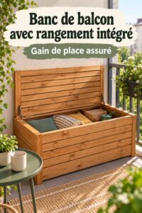 Un balcon décoré avec une bank d'extérieur alliant style et rangement.