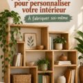 Bibliothèque en bois artisanale décorée dans un intérieur chaleureux