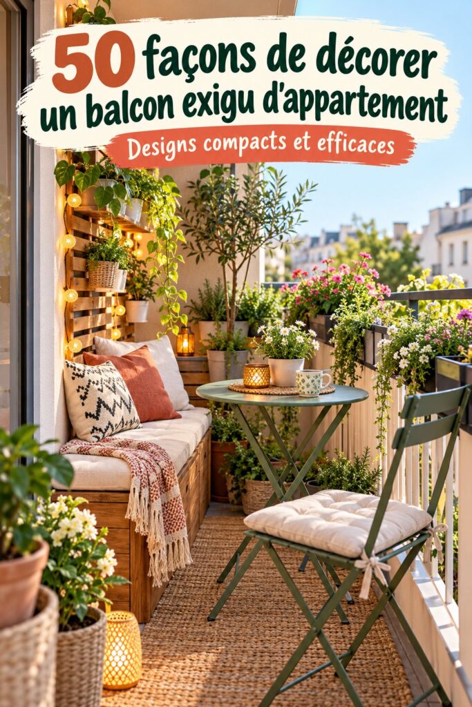 Un petit balcon aménagé avec des plantes et du mobilier confortable, créant une ambiance chaleureuse.