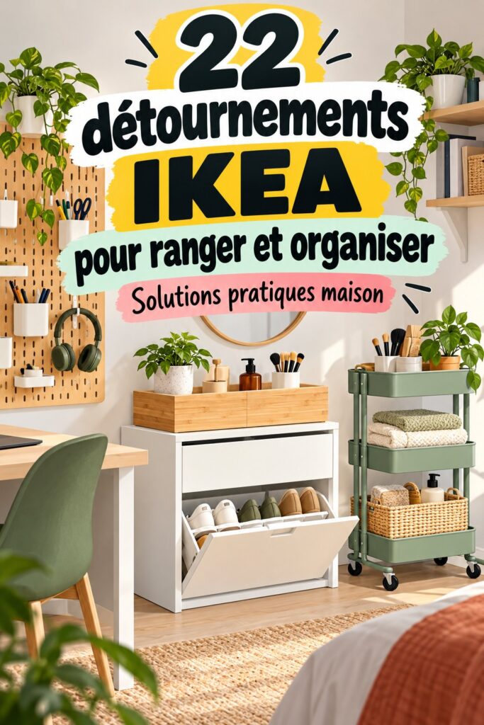 Exemple de détournements IKEA pour le rangement dans une cuisine moderne.