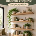 Étagères suspendues dans une bibliothèque moderne et épurée.
