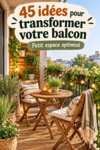 Un balcon décoré avec des plantes vertes et un mobilier confortable, créant un espace accueillant.