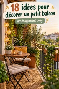 Petit balcon décoré avec des plantes et des meubles cosy, reflétant un espace accueillant.