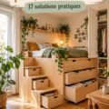Un coin salon organisé avec des rangements astucieux dans un petit appartement.
