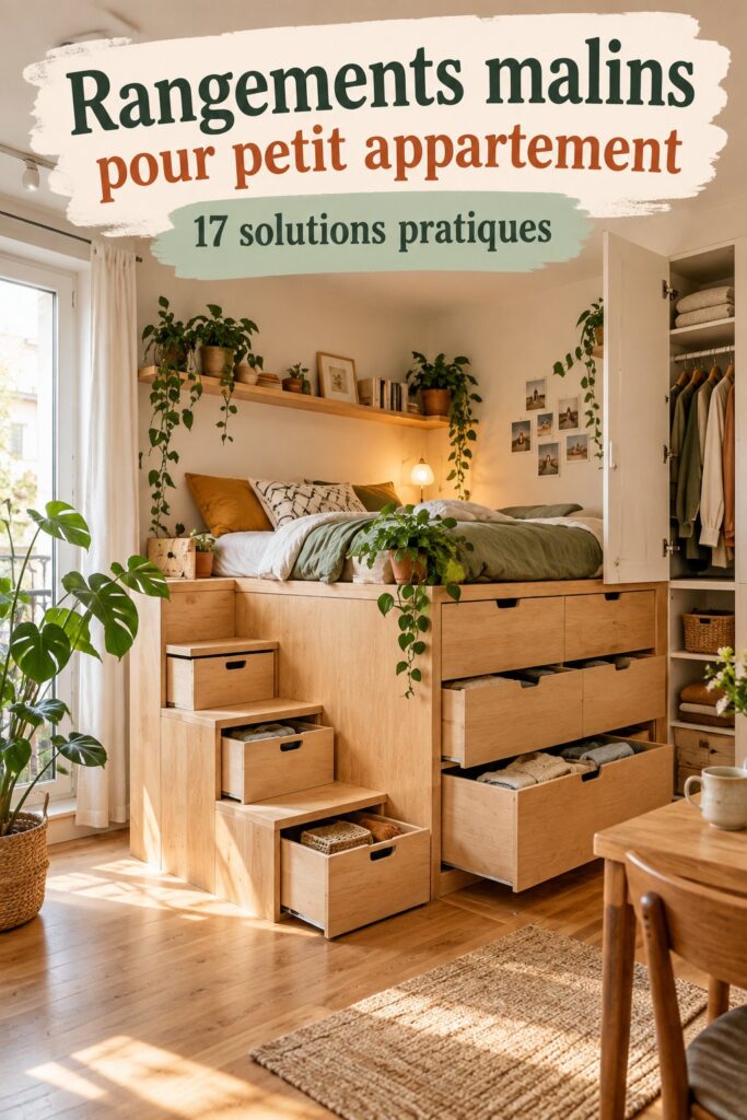 Un coin salon organisé avec des rangements astucieux dans un petit appartement.