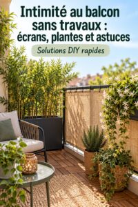 Un balcon décoré avec des plantes et des écrans pour préserver l'intimité