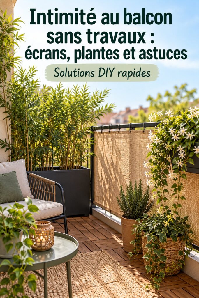 Un balcon décoré avec des plantes et des écrans pour préserver l'intimité