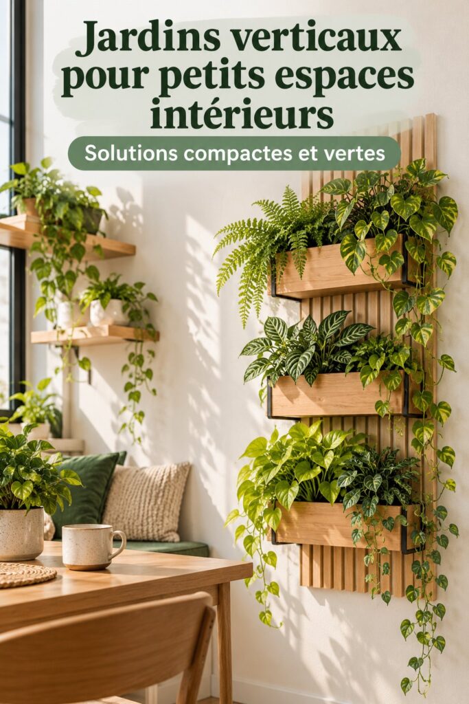 Un jardin vertical bien aménagé dans un petit espace intérieur, intégrant diverses plantes