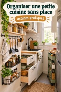Petite cuisine bien organisée avec des solutions de rangement pratiques