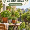 Balcon aménagé avec des pots d'herbes aromatiques variées