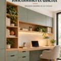Bureau avec rangements intégrés offrant un espace de travail fonctionnel et esthétique.